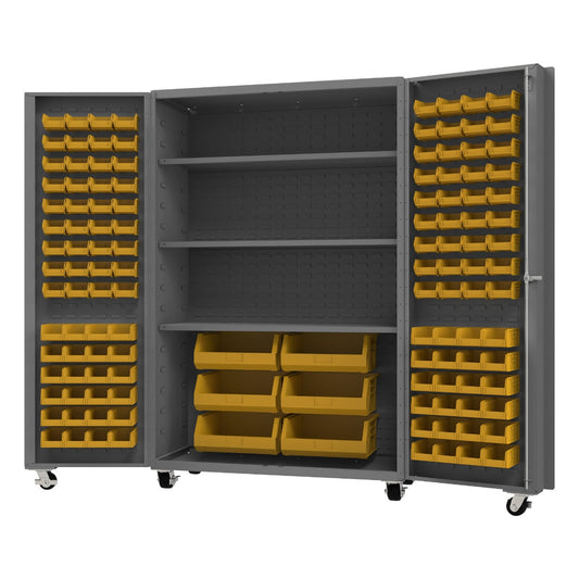 Durham DCM48-BDLP-126-3S-95 MOBILE CABINET, 14 GAUGE, 126 BINS, 3 SHELVES, 48 X 24 X 76