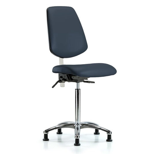 Blue Ridge Ergonomics NCR-VMBCH-MB-CR-T0-A0-NF-RG-8582 Class 100 Vinyl Clean Room Chair - Medium Bench Height with Medium Back & Stationary Glides in Imperial Blue Trailblazer™ Vinyl