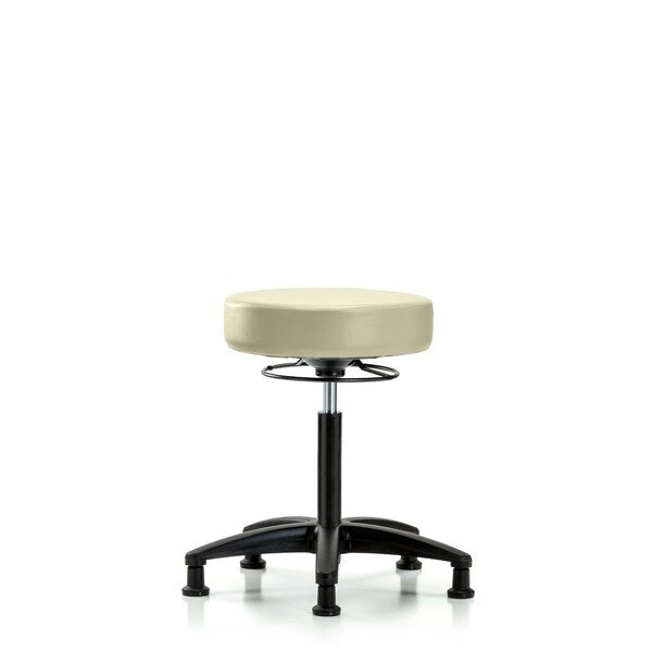 Blue Ridge Ergonomics VMBCH-RG-T0-A0-BF-RC-8501 Rutledge Vinyl Chair - Medium Bench Height with Black Foot Ring & Casters in Adobe White Trailblazer™ Vinyl
