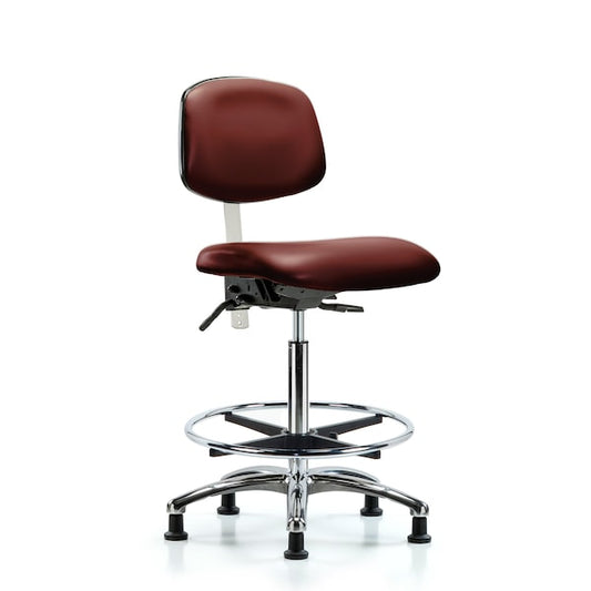 Blue Ridge Ergonomics CLR-HPMBCH-CR-T1-A1-CF-RG-BLK CL100 Newport Ind Polyurethane Clean Room Chair - Medium Bench Height with Seat Tilt, Adj Arms, Chrome Foot Ring, & Stationary Glides in Black Polyurethane