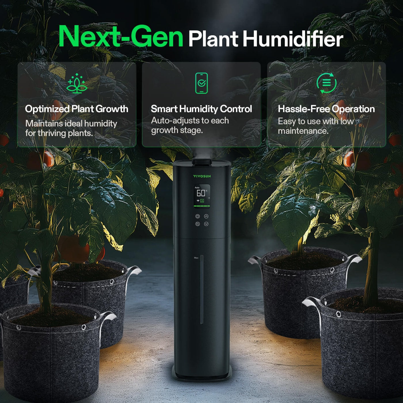 Vivosun AeroStream H09 Intelligent Wi-Fi Humidifier, 2.38 Gal / 9 L Humidifier with Temp & Humidity Probe, Smart Remote Control, Designed for Growers