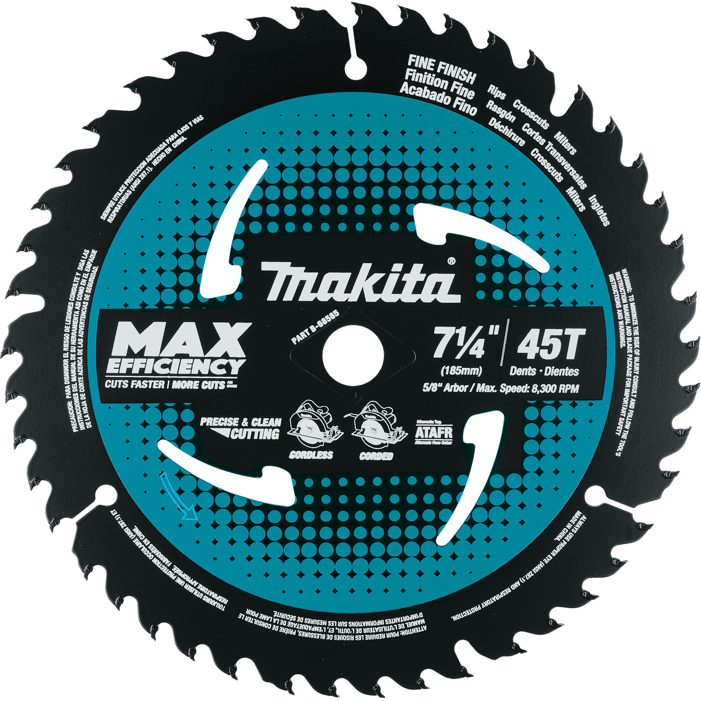 Makita B-68585 7‘1/4" 45T Carbide‘Tipped Max Efficiency Saw Blade, Fine Crosscutting