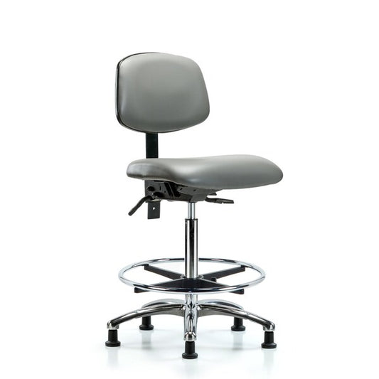 Blue Ridge Ergonomics VHBCH-CR-T0-A0-CF-RG-8840 Rutledge Vinyl Chair Chrome - High Bench Height with Chrome Foot Ring & Stationary Glides in Sterling Supernova™ Vinyl