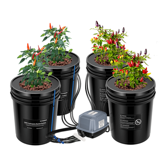 Vivosun 5 Gallon DWC Hydroponic System Kit (4 Bucket, Black)