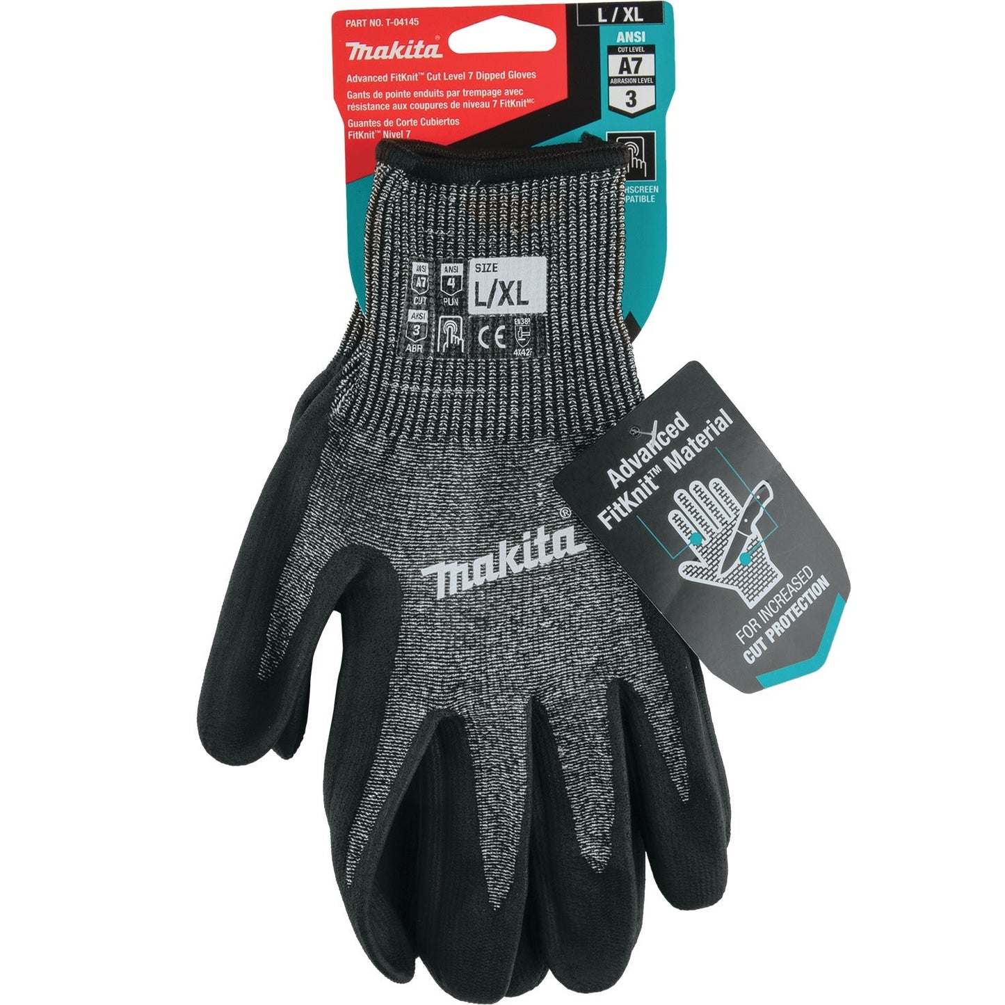 Makita T-04145 Advanced FitKnit, Cut Level 7 Nitrile Coated Dipped Gloves (Large/X‘Large)