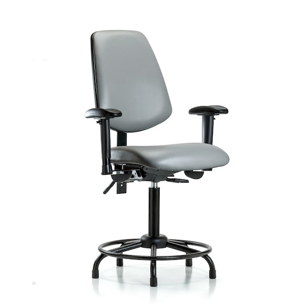 Blue Ridge Ergonomics VMBCH-MB-RT-T1-A1-RG-8840 Rutledge Vinyl Chair - Medium Bench Height with Round Tube Base, Medium Back, Seat Tilt, Adjustable Arms, & Stationary Glides in Sterling Supernova™ Vinyl