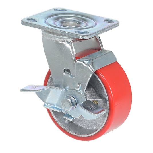 Vestil CST-PU-5X2-S-BR Polyurethane Swivel With Brake Caster 5 In. Diameter x 2 In. Width 661 Lb. Capacity Red