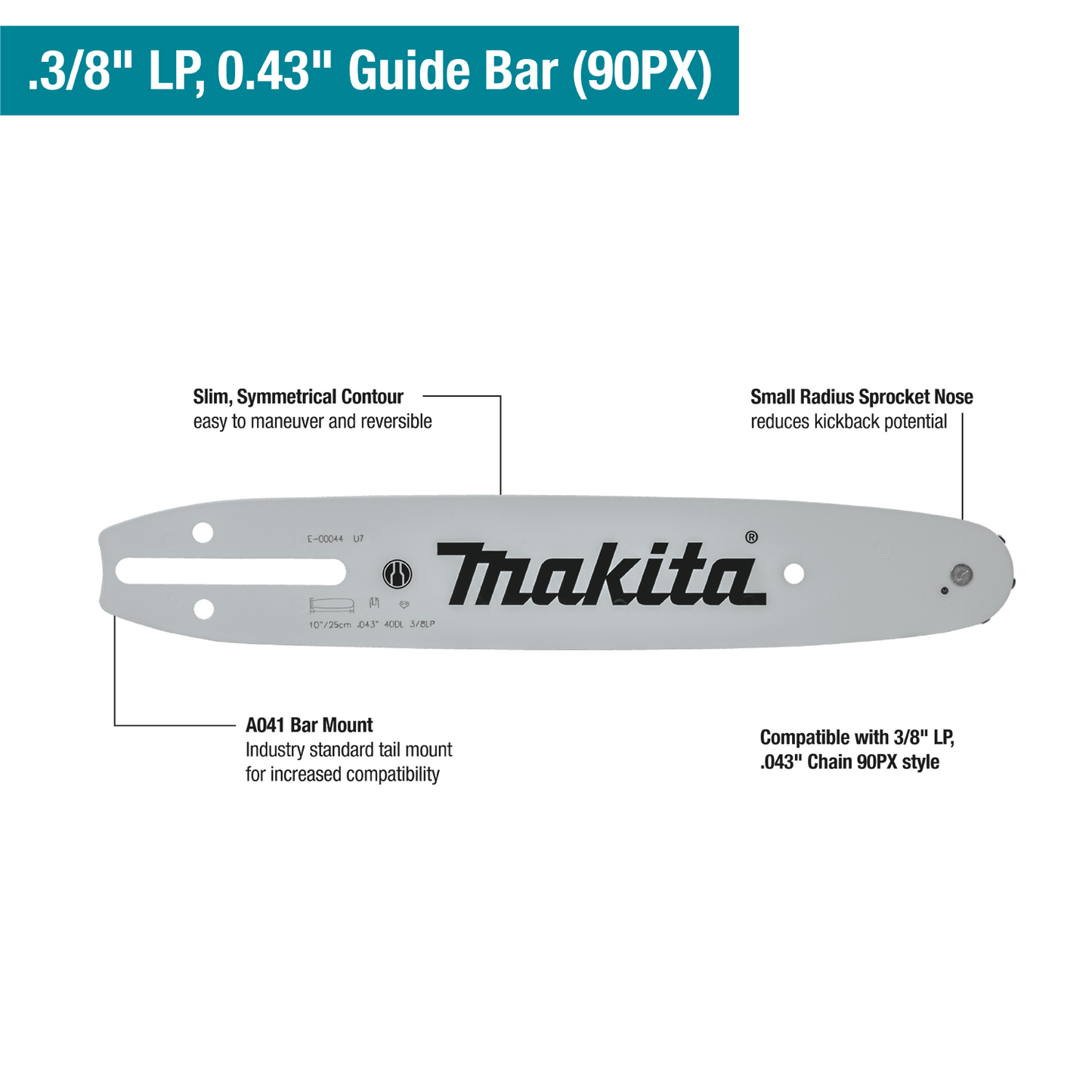 Makita E-00066 12" Guide Bar, 3/8 LP, .043