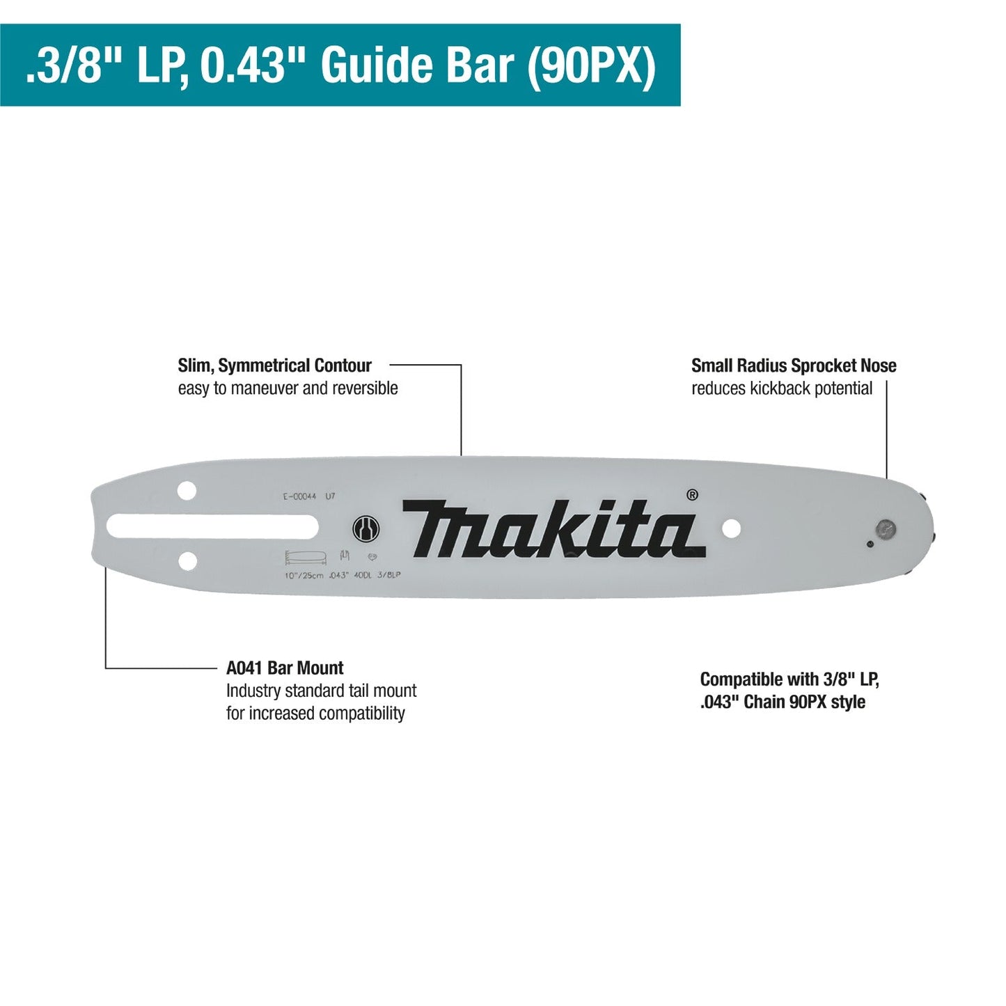 Makita E-00094 16" Guide Bar, 3/8 LP, .043