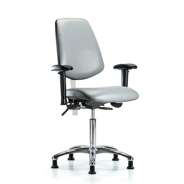 Blue Ridge Ergonomics NCR-VMBCH-MB-CR-T1-A1-NF-RG-8840 Class 100 Vinyl Clean Room Chair - Medium Bench Height with Medium Back, Seat Tilt, Adjustable Arms, & Stationary Glides in Sterling Supernova™ Vinyl