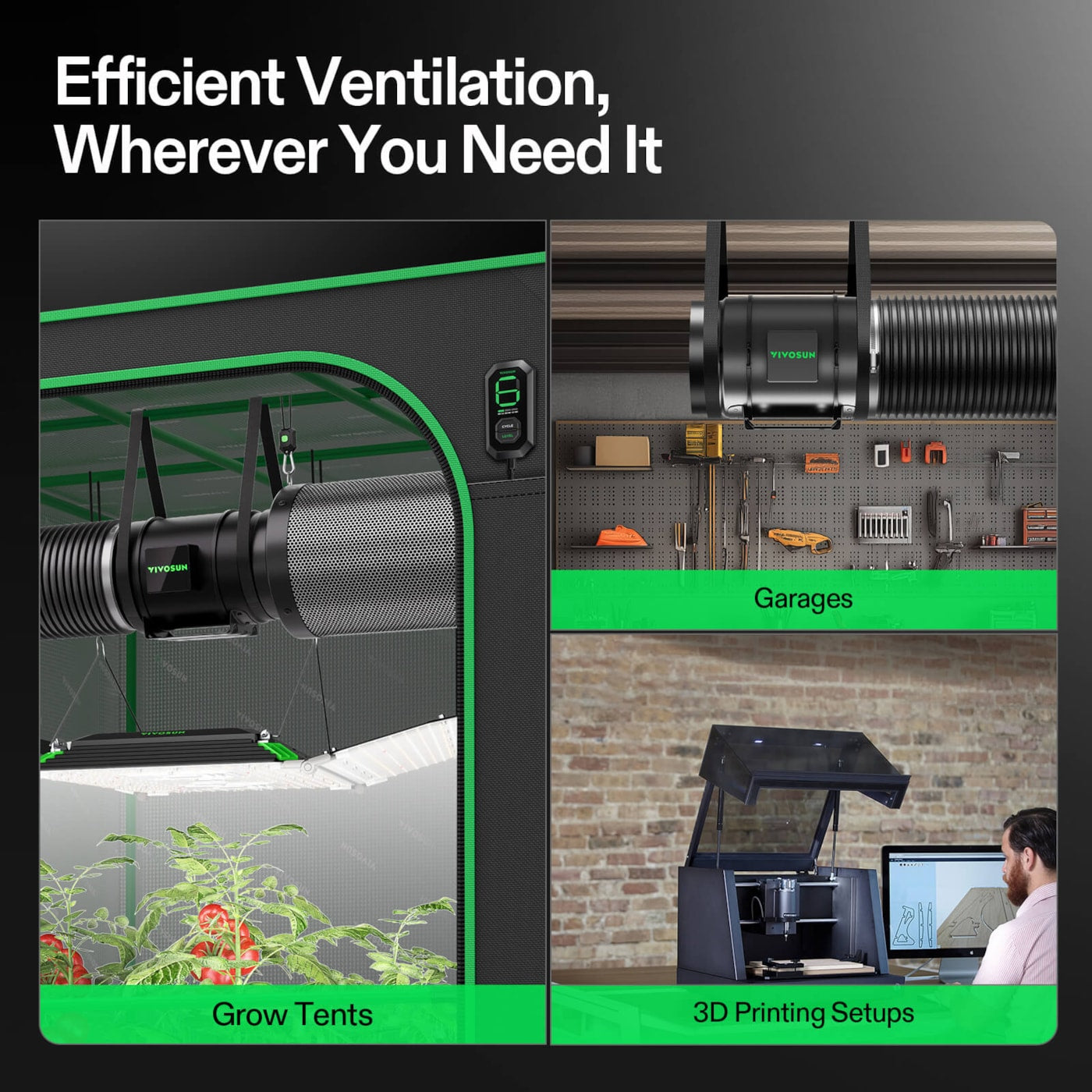 Vivosun Smart Air Filtration Kit 8', AeroZesh G8 Inline Fan with E12 Speed Controller, Carbon Filter & Ducting Combo