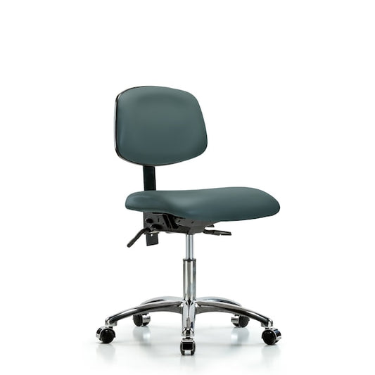Blue Ridge Ergonomics VDHCH-CR-T0-A0-CC-8546 Rutledge Vinyl Chair Chrome - Desk Height with Casters in Colonial Blue Trailblazer™ Vinyl