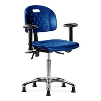 Blue Ridge Ergonomics HPMBCH-CR-T0-A0-NF-RG-BLU Newport Industrial Polyurethane Chair Chrome - Medium Bench Height with Stationary Glides in Blue Polyurethane