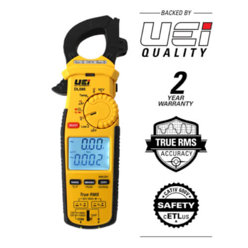 UEI Test DL589COMBO True-RMS Dual Display 600A Clamp Meter w/ DC Amps & Differential Temperature Combo