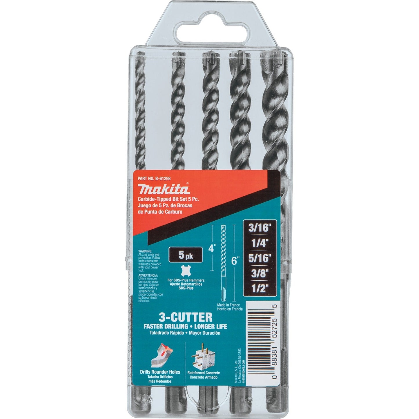 Makita B-61298 5 Pc. SDS‘PLUS Bit Set, 3‘Cutter