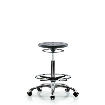 Blue Ridge Ergonomics IPHBSO-CR-CF-CC-BLK Huron Polyurethane Stool Chrome - High Bench Height with Chrome Foot Ring and Casters in Black Polyurethane