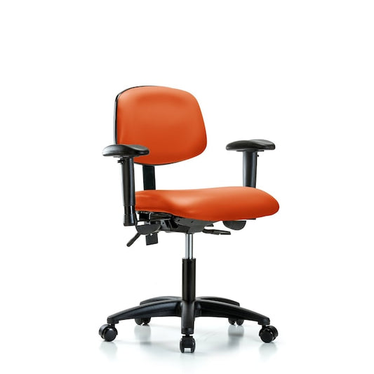 Blue Ridge Ergonomics VDHCH-RG-T0-A1-RC-8613 Rutledge Vinyl Chair - Desk Height with Adjustable Arms & Casters in Orange Kist Trailblazer™ Vinyl