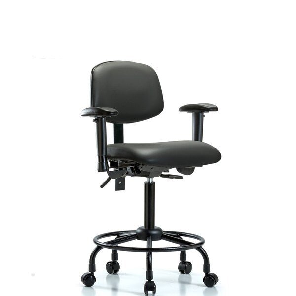 Blue Ridge Ergonomics VMBCH-RT-T1-A1-RC-8823 Rutledge Vinyl Chair - Medium Bench Height with Round Tube Base, Seat Tilt, Adjustable Arms, & Casters in Carbon Supernova™ Vinyl