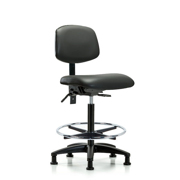 Blue Ridge Ergonomics VHBCH-RG-T0-A0-CF-RG-8823 Rutledge Vinyl Chair - High Bench Height with Chrome Foot Ring & Stationary Glides in Carbon Supernova™ Vinyl