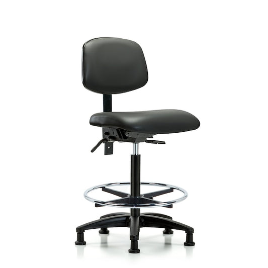 Blue Ridge Ergonomics VHBCH-RG-T0-A0-CF-RG-8823 Rutledge Vinyl Chair - High Bench Height with Chrome Foot Ring & Stationary Glides in Carbon Supernova™ Vinyl