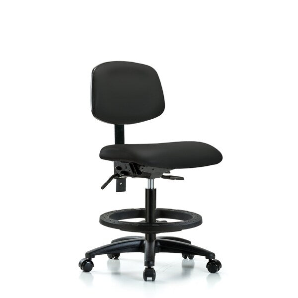 Blue Ridge Ergonomics VMBCH-RG-T1-A0-BF-RC-8540 Rutledge Vinyl Chair - Medium Bench Height with Seat Tilt, Black Foot Ring, & Casters in Black Trailblazer™ Vinyl