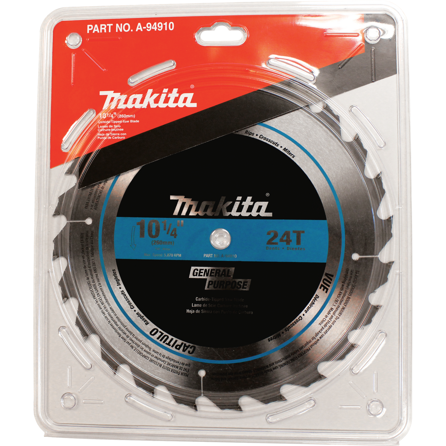 Makita A-94910 10‘1/4" 24T Carbide‘Tipped Circular Saw Blade, Framing