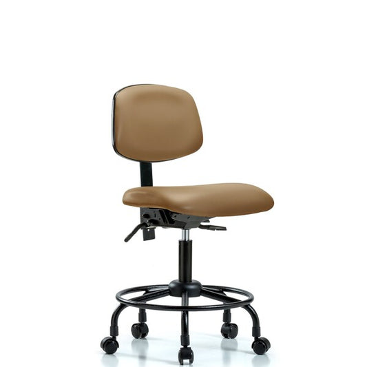 Blue Ridge Ergonomics VDHCH-RT-T1-A0-RC-8584 Rutledge Vinyl Chair - Desk Height with Round Tube Base, Seat Tilt, & Casters in Taupe Trailblazer™ Vinyl