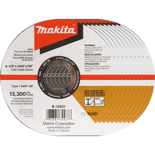 Makita B-12631-10 4‘1/2" x .040" x 7/8" INOX Thin Cut‘Off Wheel, 10/pk