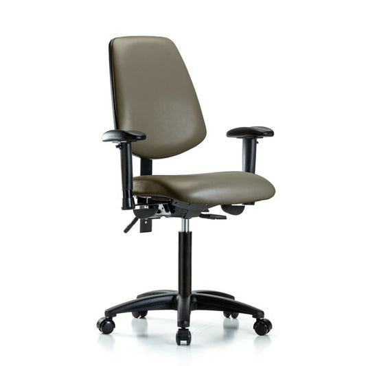 Blue Ridge Ergonomics VMBCH-MB-RG-T0-A1-NF-RC-8809 Rutledge Vinyl Chair - Medium Bench Height with Medium Back, Adjustable Arms, & Casters in Taupe Supernova™ Vinyl