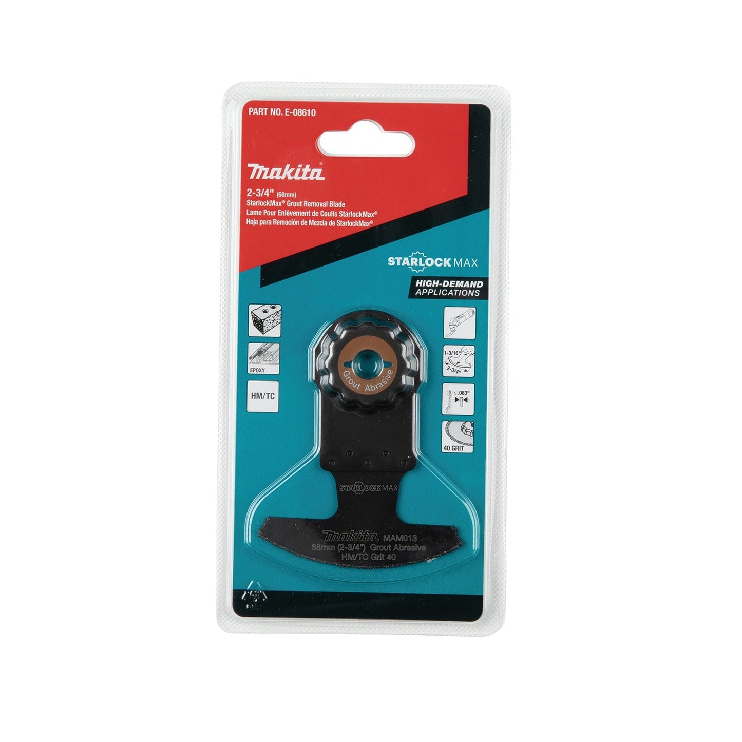 Makita E-08610 StarlockMax® Oscillating Multi‘Tool 2‘3/4" Hard Metal with Tungsten Carbide 40 Grit Grout and Abrasive Segmented Saw Blade