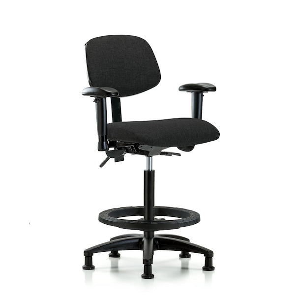 Blue Ridge Ergonomics FHBCH-RG-T0-A1-BF-RG-F42 Rutledge Fabric Chair - High Bench Height with Adjustable Arms, Black Foot Ring, & Stationary Glides in Black Fabric