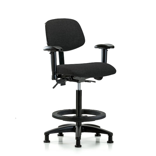Blue Ridge Ergonomics FHBCH-RG-T0-A1-BF-RG-F42 Rutledge Fabric Chair - High Bench Height with Adjustable Arms, Black Foot Ring, & Stationary Glides in Black Fabric