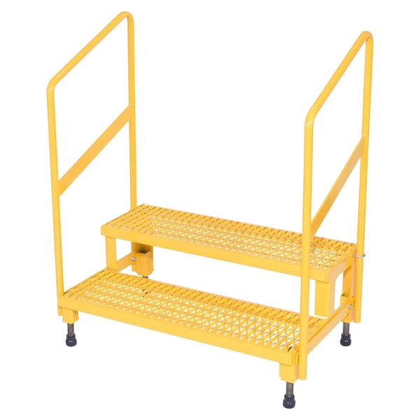 Vestil ASP-36-HR Adjust Step Stand, 2 Step, Handrail, 36x23, 43.125 Overall Height, Steel, Yellow