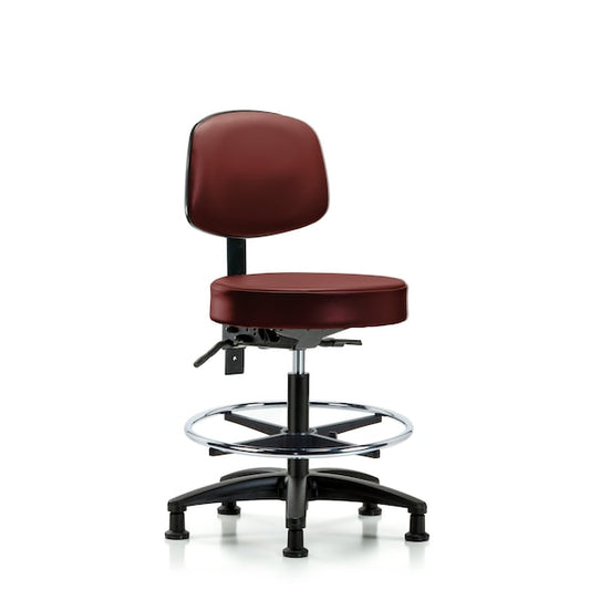 Blue Ridge Ergonomics VMBST-RG-T1-CF-RG-8815 Rutledge Vinyl Stool with Back - Medium Bench Height with Seat Tilt, Chrome Foot Ring, & Stationary Glides in Borscht Supernova™ Vinyl