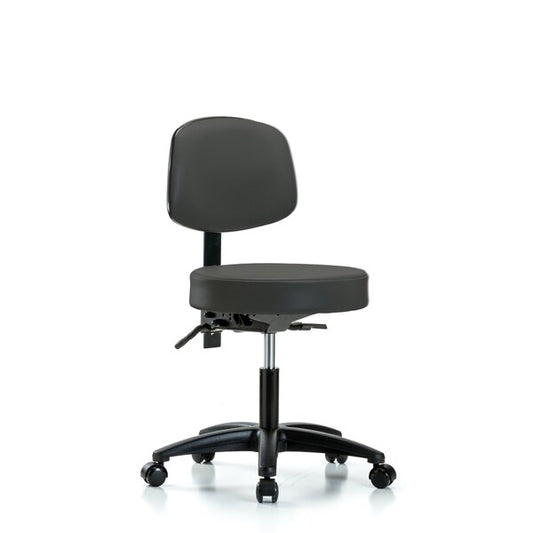 Blue Ridge Ergonomics VDHST-RG-T1-RC-8605 Rutledge Vinyl Stool with Back - Desk Height with Seat Tilt & Casters in Charcoal Trailblazer™ Vinyl