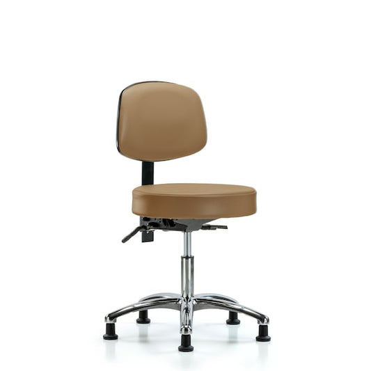Blue Ridge Ergonomics VMBST-RG-T0-CF-RG-8584 Rutledge Vinyl Stool with Back - Medium Bench Height with Chrome Foot Ring & Stationary Glides in Taupe Trailblazer™ Vinyl