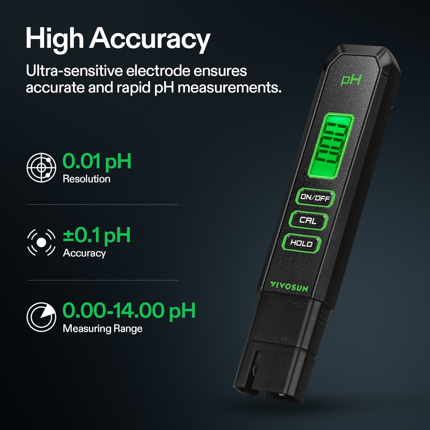 Vivosun High Accuracy pH Tester with 0-14 pH Measurement Range