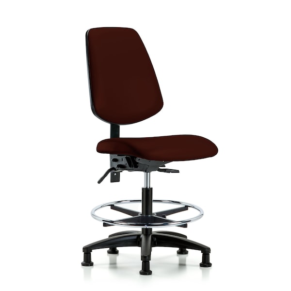 Blue Ridge Ergonomics VMBCH-MB-RG-T0-A0-CF-RG-8569 Rutledge Vinyl Chair - Medium Bench Height with Medium Back, Chrome Foot Ring, & Stationary Glides in Burgundy Trailblazer™ Vinyl