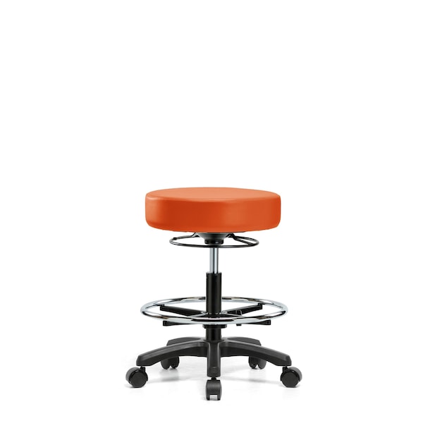 Blue Ridge Ergonomics VMBMS-RG-CF-RC-8613 Vinyl Mini-Stool - Medium Bench Height with Chrome Foot Ring & Casters in Orange Kist Trailblazer™ Vinyl