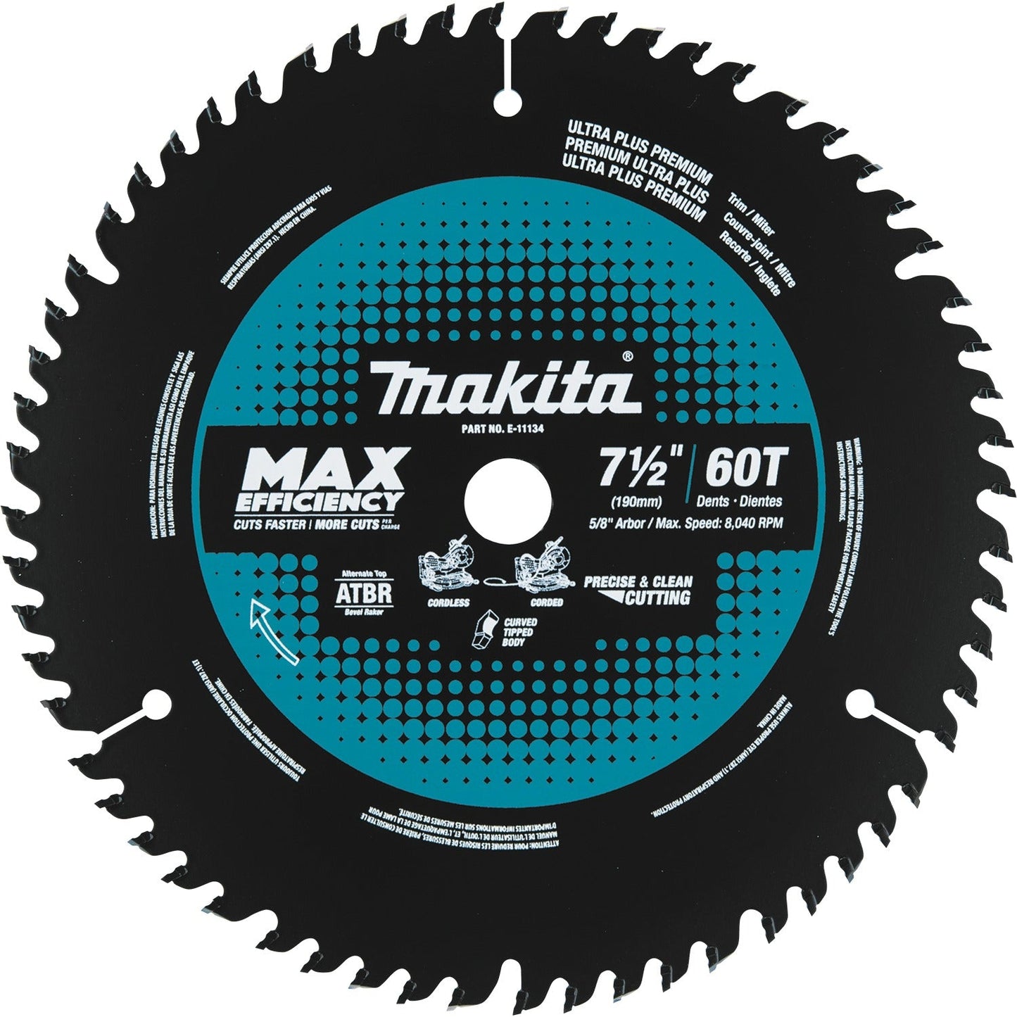 Makita E-11134 7‘1/2" 60T Carbide‘Tipped Max Efficiency Miter Saw Blade