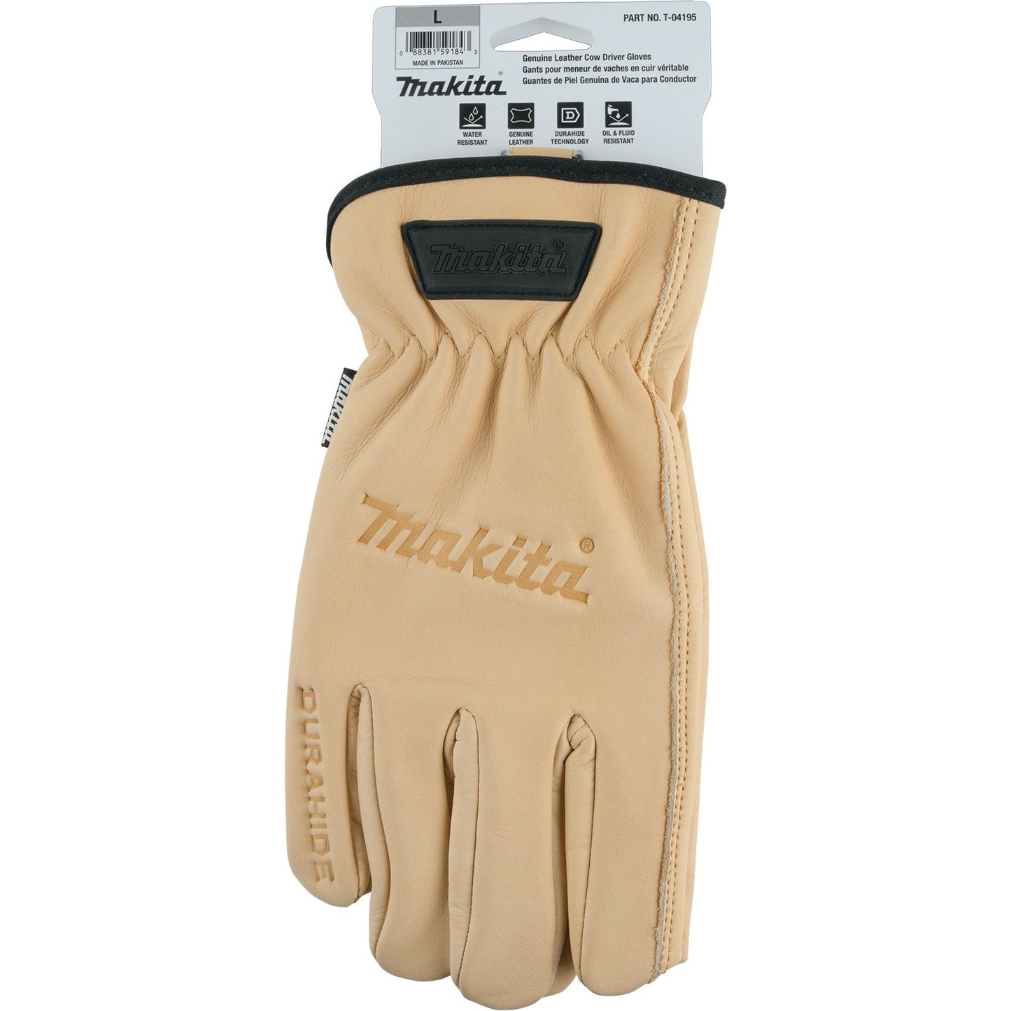 Makita T-04195 100% Genuine Leather Cow Driver Gloves (Large)