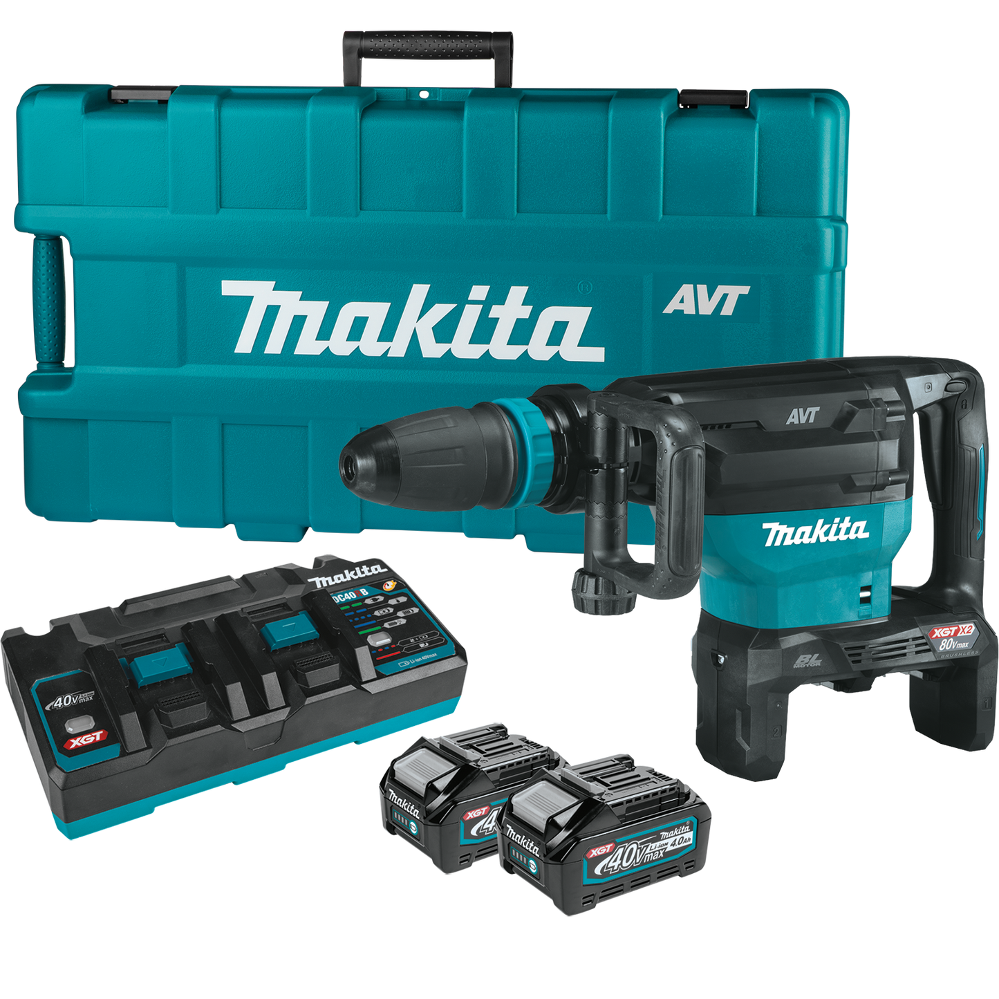 Makita GMH02PM 80V max (40V max X2) XGT® Brushless 28 lb. SDS‘MAX AVT® Demolition Hammer Kit, AWS® Capable (4.0Ah)