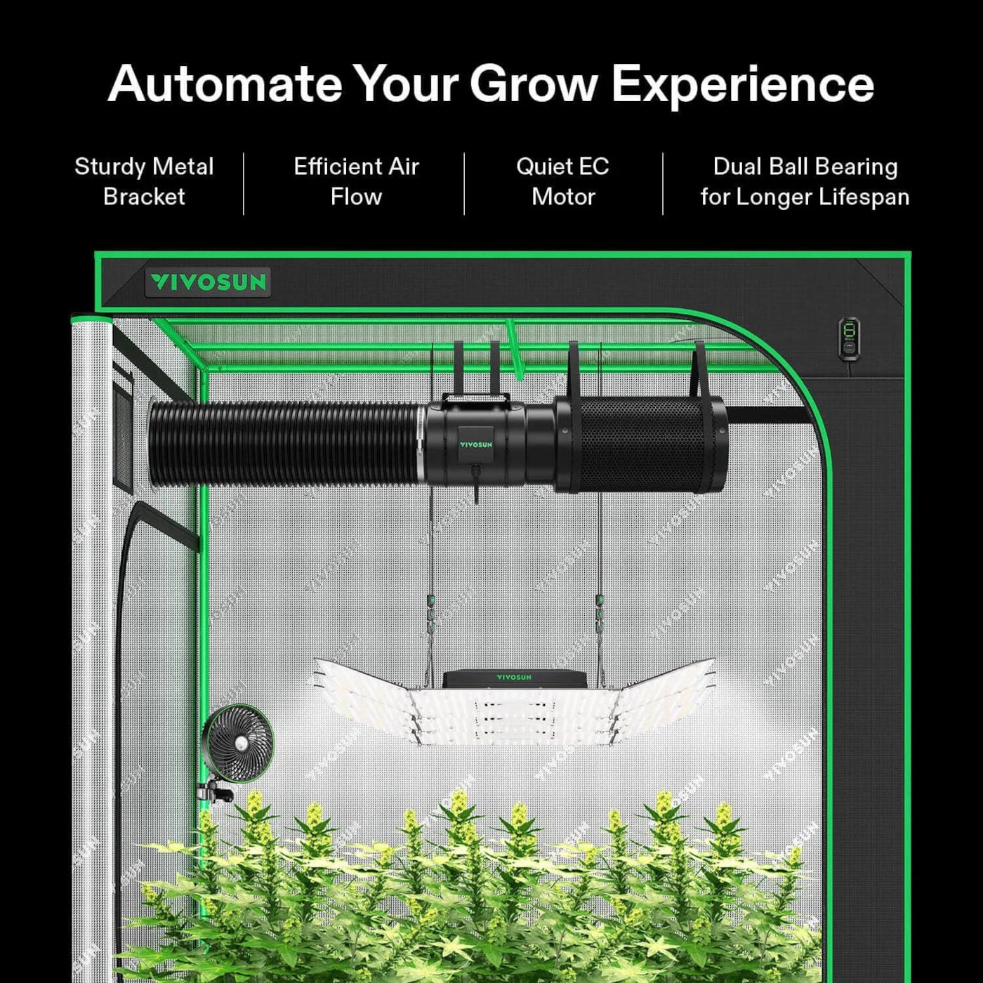 Vivosun AeroZesh G8 Inline Fan 8' with E12 Speed Controller, PWM-Controlled EC Fan for Grow Tent Ventilation