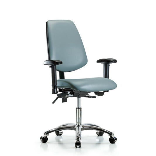 Blue Ridge Ergonomics VDHCH-MB-CR-T0-A1-CC-8822 Rutledge Vinyl Chair Chrome - Desk Height with Medium Back, Adjustable Arms, & Casters in Storm Supernova™ Vinyl
