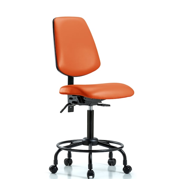 Blue Ridge Ergonomics VMBCH-MB-RT-T1-A0-RC-8613 Rutledge Vinyl Chair - Medium Bench Height with Round Tube Base, Medium Back, Seat Tilt, & Casters in Orange Kist Trailblazer™ Vinyl