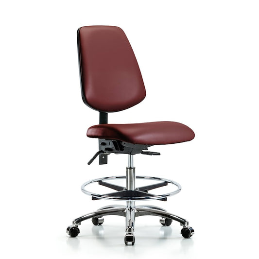 Blue Ridge Ergonomics VMBCH-MB-CR-T1-A0-CF-CC-8815 Rutledge Vinyl Chair Chrome - Medium Bench Height with Medium Back, Seat Tilt, Chrome Foot Ring, & Casters in Borscht Supernova™ Vinyl
