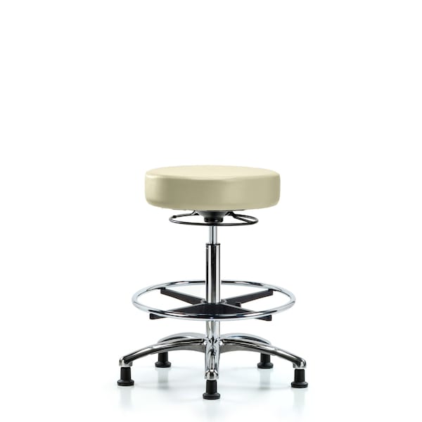Blue Ridge Ergonomics VHBSO-CR-CF-RG-8501 Rutledge Vinyl Stool without Back Chrome - High Bench Height with Chrome Foot Ring & Stationary Glides in Adobe White Trailblazer™ Vinyl