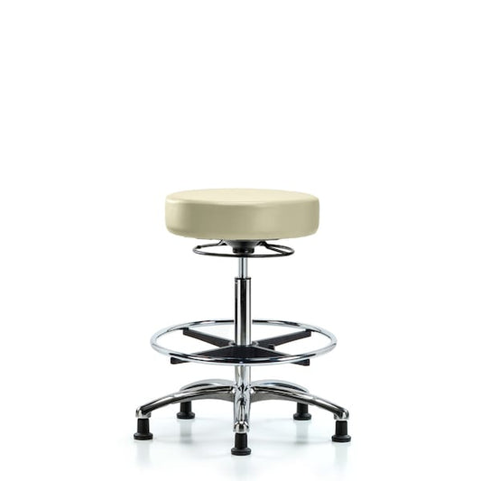 Blue Ridge Ergonomics VHBSO-CR-CF-RG-8501 Rutledge Vinyl Stool without Back Chrome - High Bench Height with Chrome Foot Ring & Stationary Glides in Adobe White Trailblazer™ Vinyl