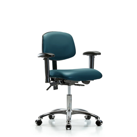 Blue Ridge Ergonomics VDHCH-CR-T0-A1-CC-8801 Rutledge Vinyl Chair Chrome - Desk Height with Adjustable Arms & Casters in Marine Blue Supernova™ Vinyl