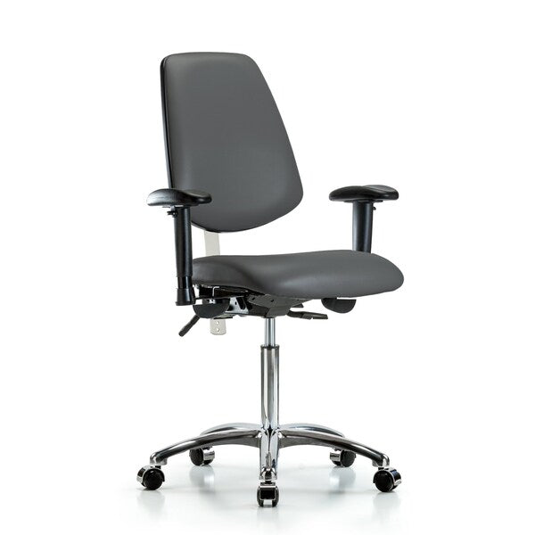 Blue Ridge Ergonomics NCR-VMBCH-MB-CR-T0-A1-NF-CC-8823 Class 100 Vinyl Clean Room Chair - Medium Bench Height with Medium Back, Adjustable Arms, & Casters in Carbon Supernova™ Vinyl